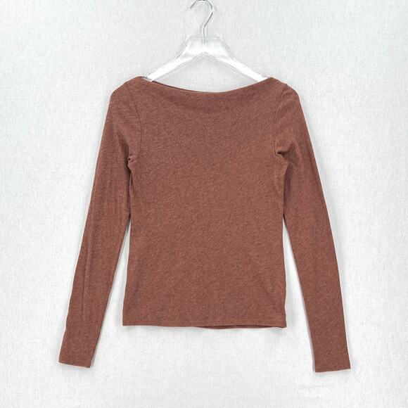 ENZA COSTA Cashmere Boatneck Top Women Medium Sepia Long Sleeve Tee NEW - Picture 1 of 10